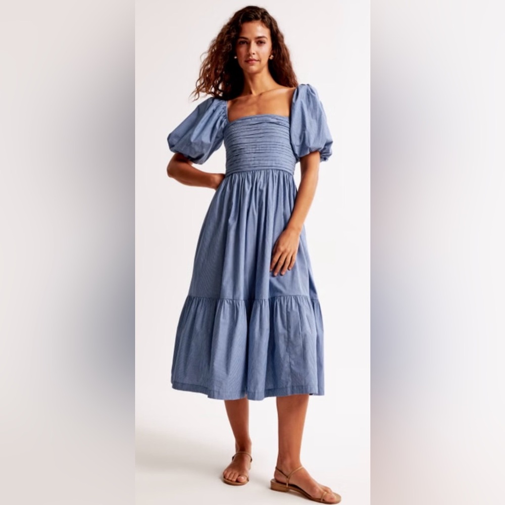 A&F Emerson Poplin Puff Sleeve Midi Dress in Black XS Petite NWT